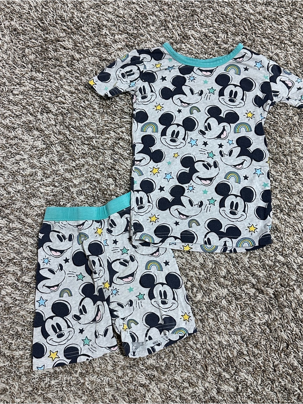 Little Sleepies Disney Gray & Teal Mickey Mouse Short Sleeve Pajama Set